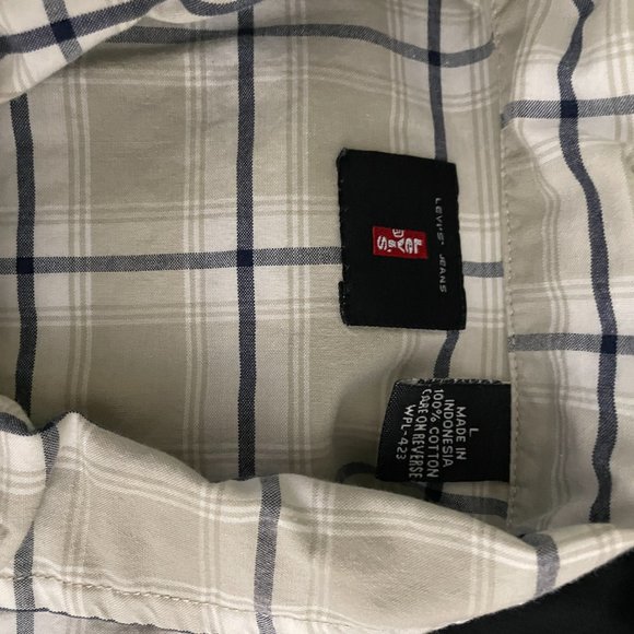 Levi's | Men's Tan White Black Plaid Short Sleeve Button Front Shirt Large - Picture 8 of 8